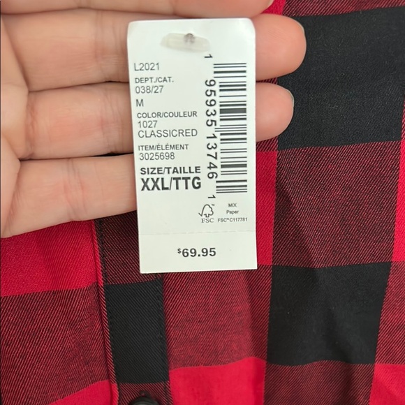 Place Red and Black Cuffed Long Sleeve Shirt Dress - Picture 3 of 5